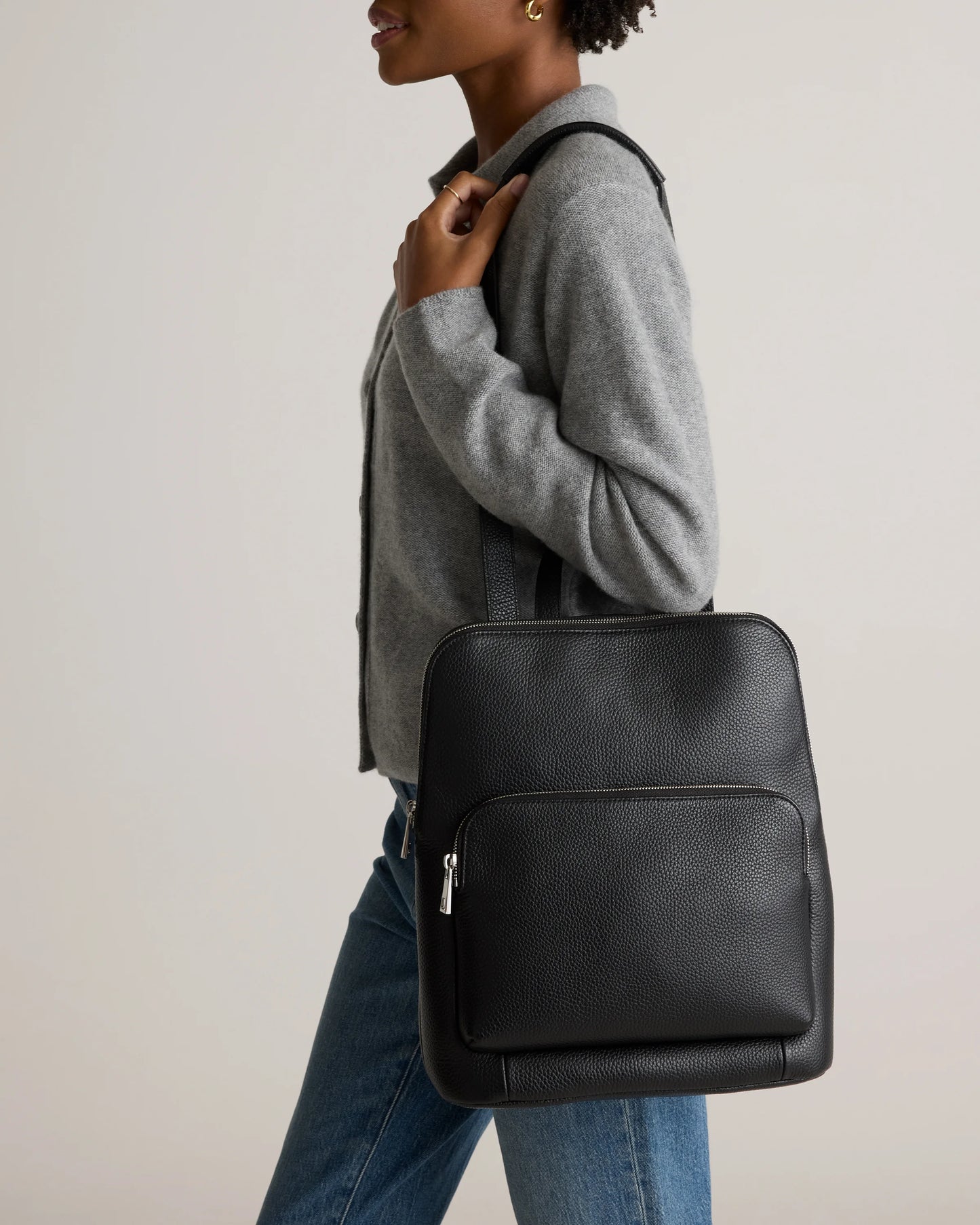 Italian Leather Convertible Backpack - One Size / Black