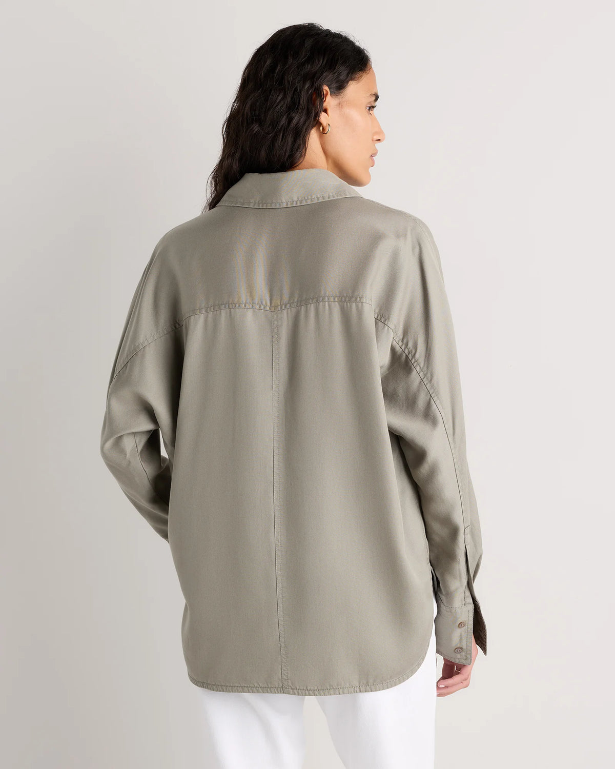 Vintage Wash Tencel Dolman Long Sleeve Shirt - XS / White