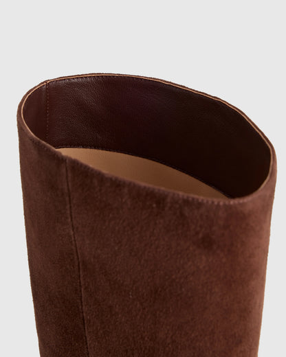 Italian Suede Block Heel Boots - 5 / Espresso Brown