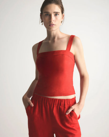 100% European Linen Fitted Tank - XS / Moonstone Blue