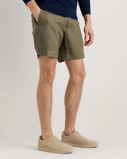 100% European Linen Trouser Shorts - 7" - S / Bayberry Olive