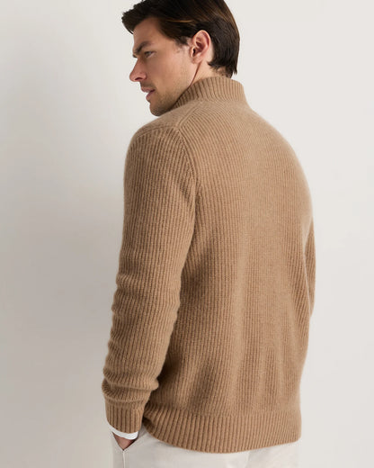 Mongolian Cashmere Fisherman Full Zip Sweater - S / Teak