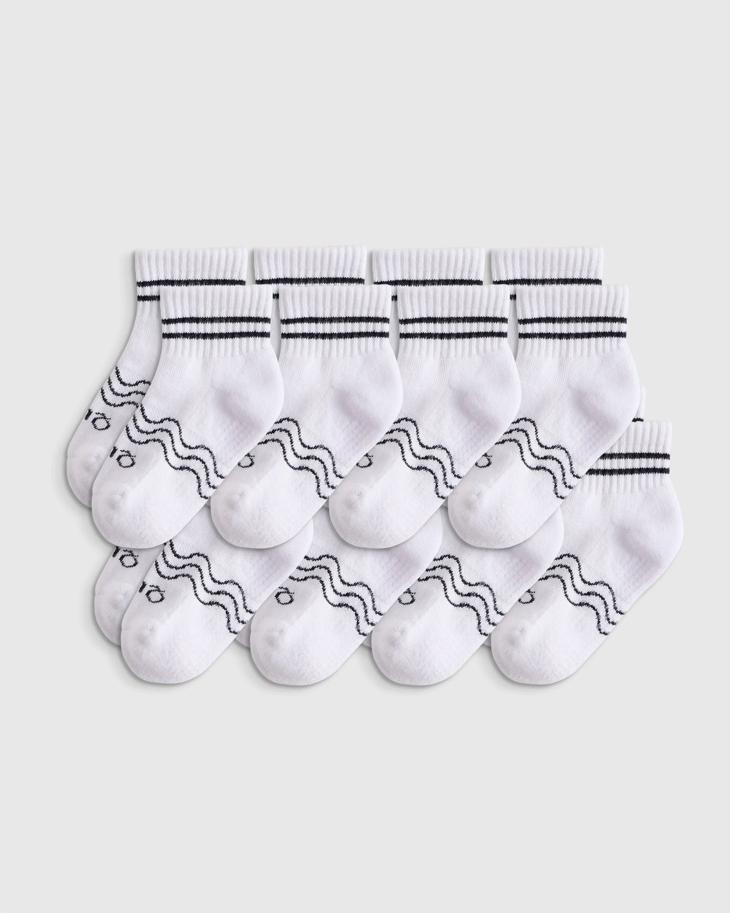 Organic Cotton Quarter Crew Socks 8-Pack - 12M-24M / White/Grey Multi