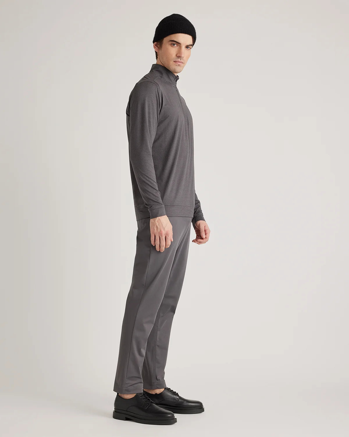 Performance Jersey Golf Quarter Zip - S / Black/Light Grey Stripe
