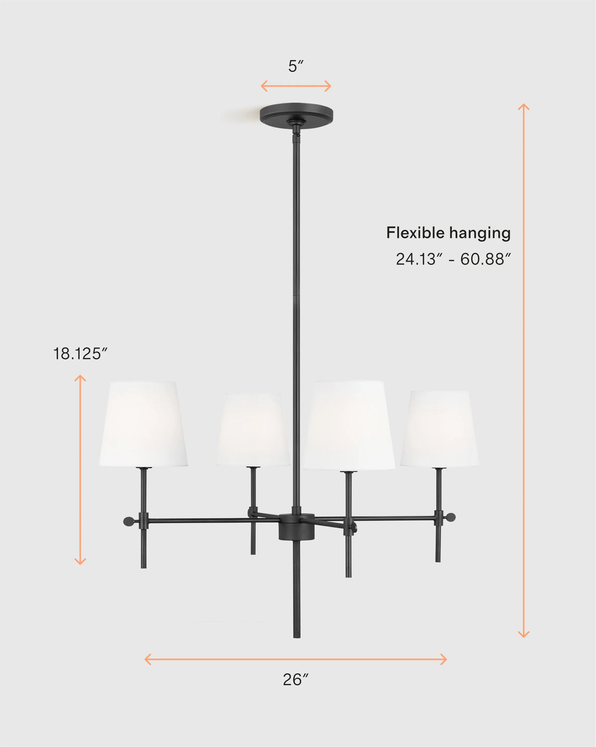 Linear Steel Chandelier with Linen Shades - Small / Black