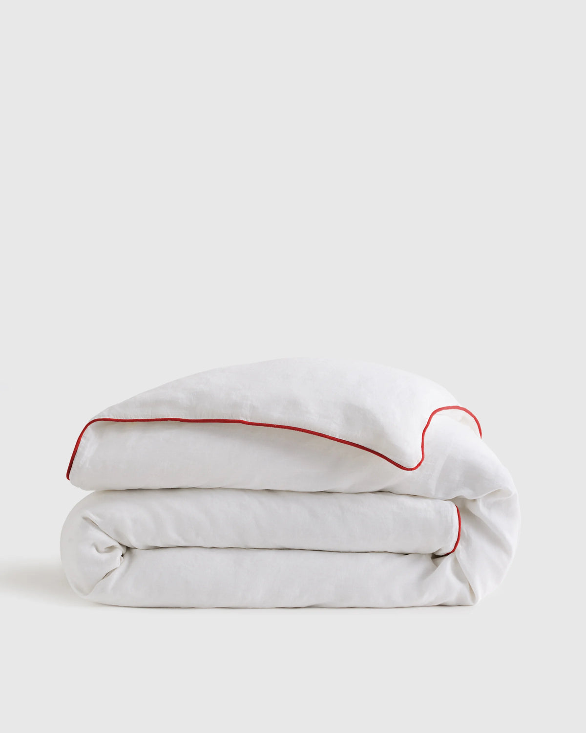 European Linen Piped Duvet Cover - Twin / White/Cherry