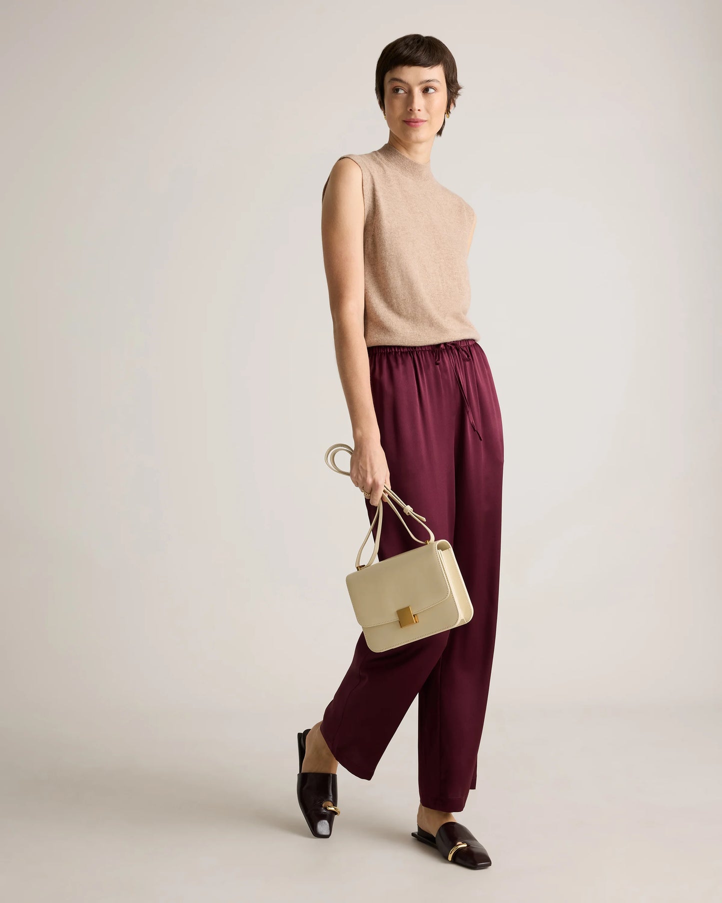 100% Washable Silk Drawstring Wide Leg Pants - XS / Black