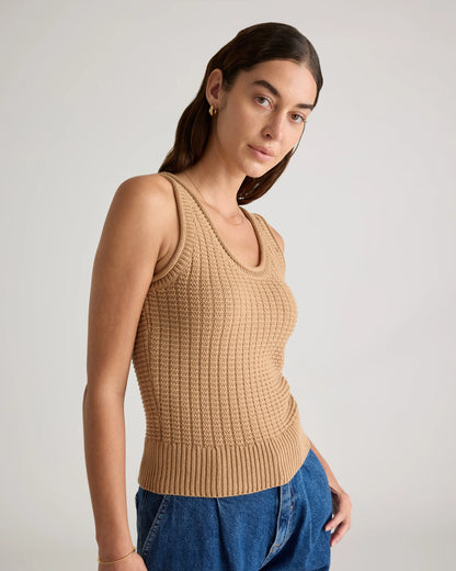 100% Organic Cotton Waffle Cropped Sweater Tank - XS / Heather Dove Grey