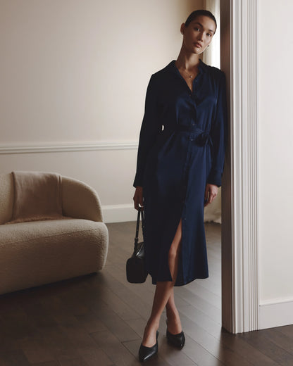 Washable Stretch Silk Maxi Shirt Dress - XS / Moonstone Blue