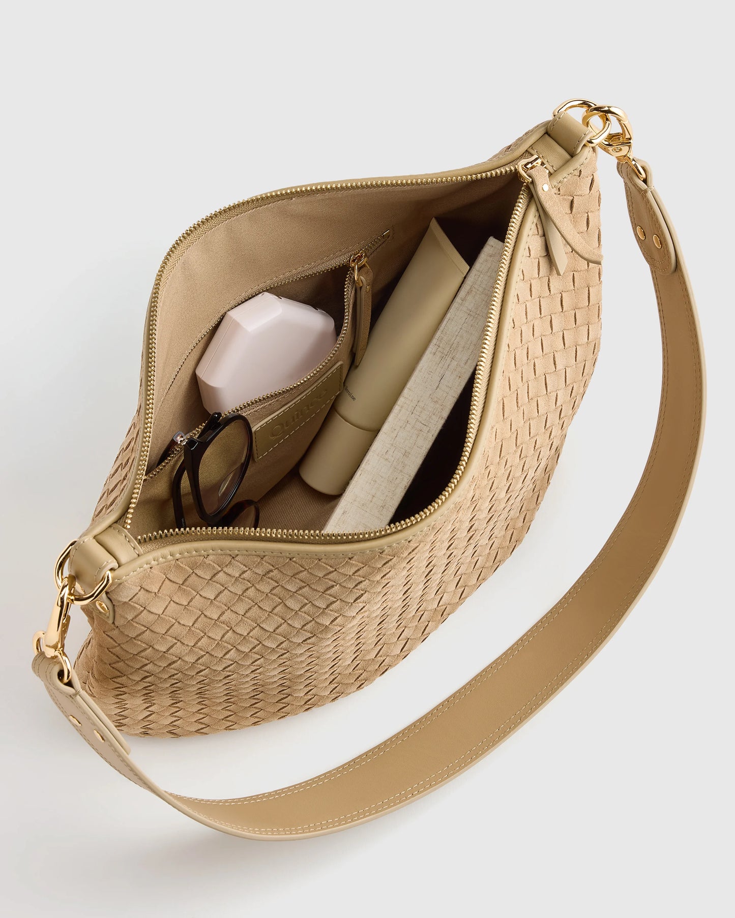 Sloane Suede Handwoven Shoulder Bag - One Size / Sand