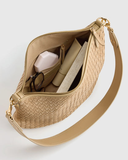 Sloane Suede Handwoven Shoulder Bag - One Size / Sand