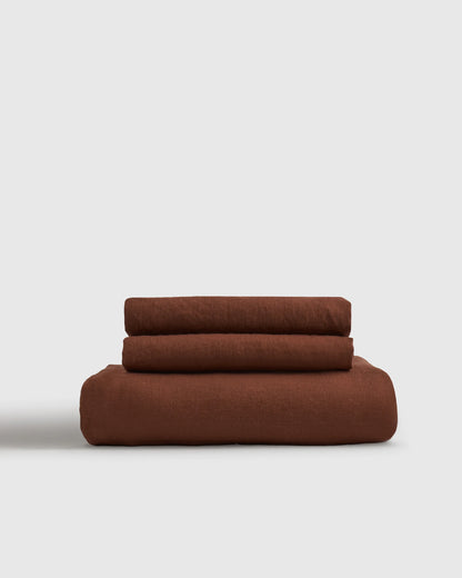 European Linen Fitted Sheet Set - Twin / Peach