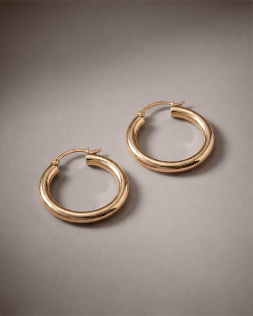 14K Gold 4mm Tube Hoops - 25mm / Yellow Gold