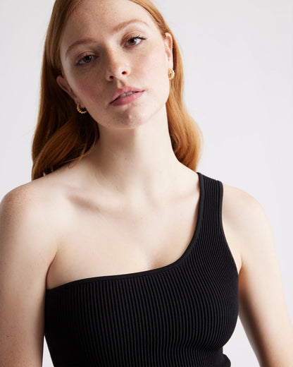 Cropped One Shoulder Ribbed Knit Tank - XS / Black