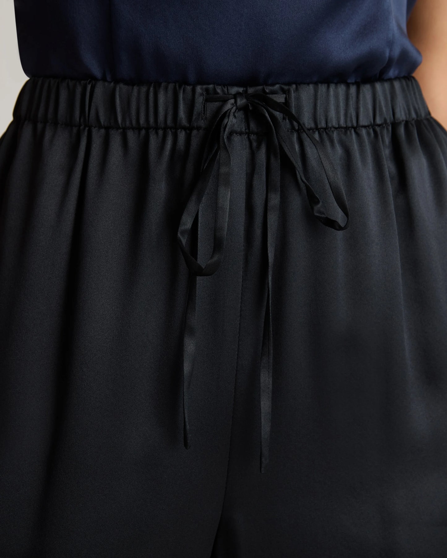 100% Washable Silk Drawstring Wide Leg Pants - XS / Champagne