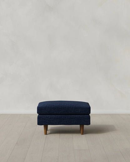 Atlas Midcentury Ottoman in Performance Chenille Linen Blend - 31.5" / Snow