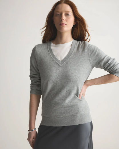 Lightweight Cotton Cashmere V-Neck Sweater - XS / Sugar Stone