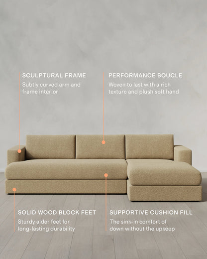 Sierra Curved Arm Chaise Sectional in Performance Boucle - Right Arm / Linen