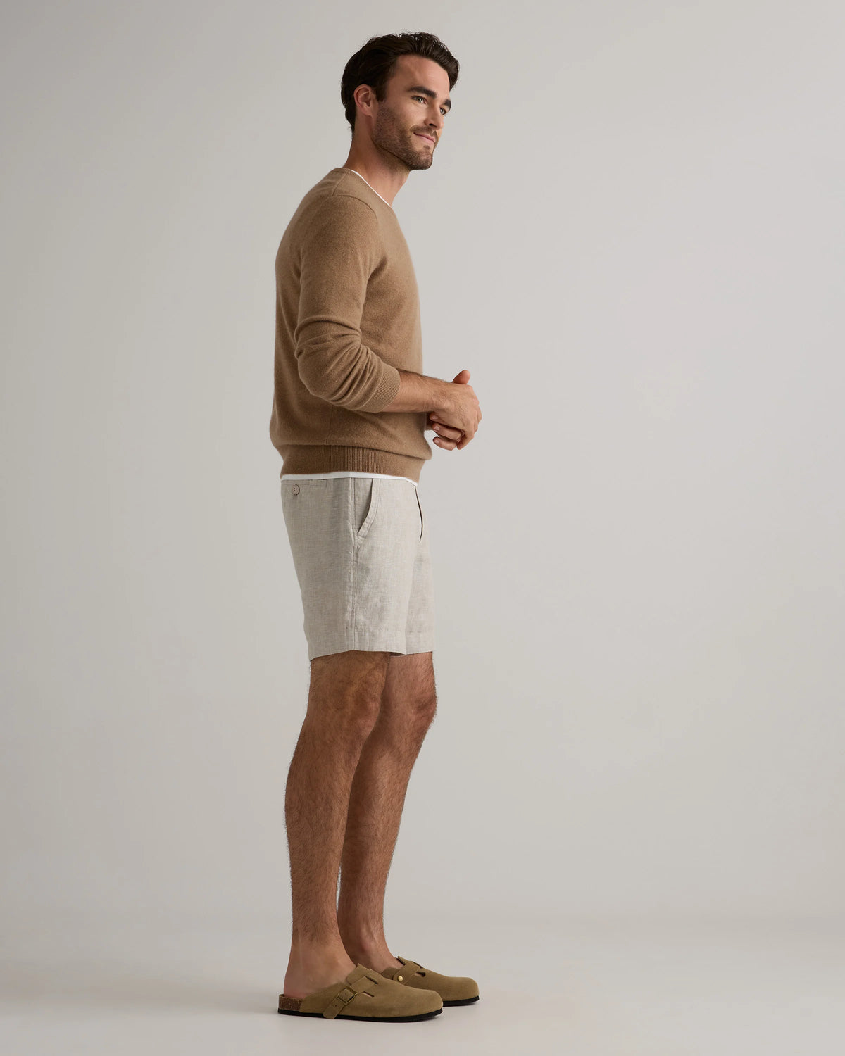 100% European Linen Trouser Shorts - 7" - S / Bayberry Olive