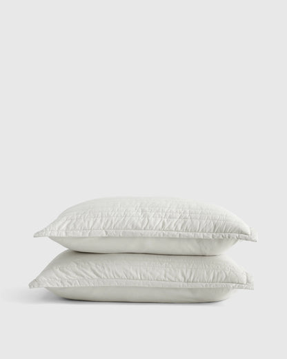 Organic Cotton Stripe Stitch Quilted Sham Set - Standard / White