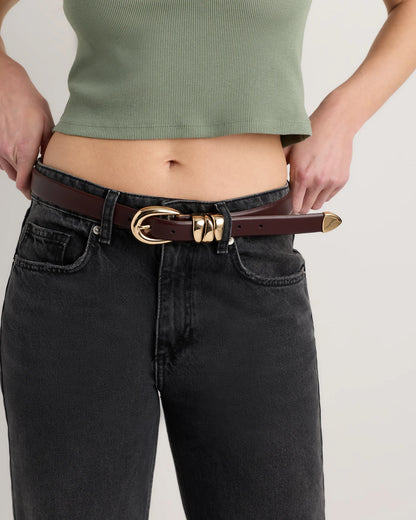 Elissa Triple Keeper European Leather Belt - XS / Black/Gold