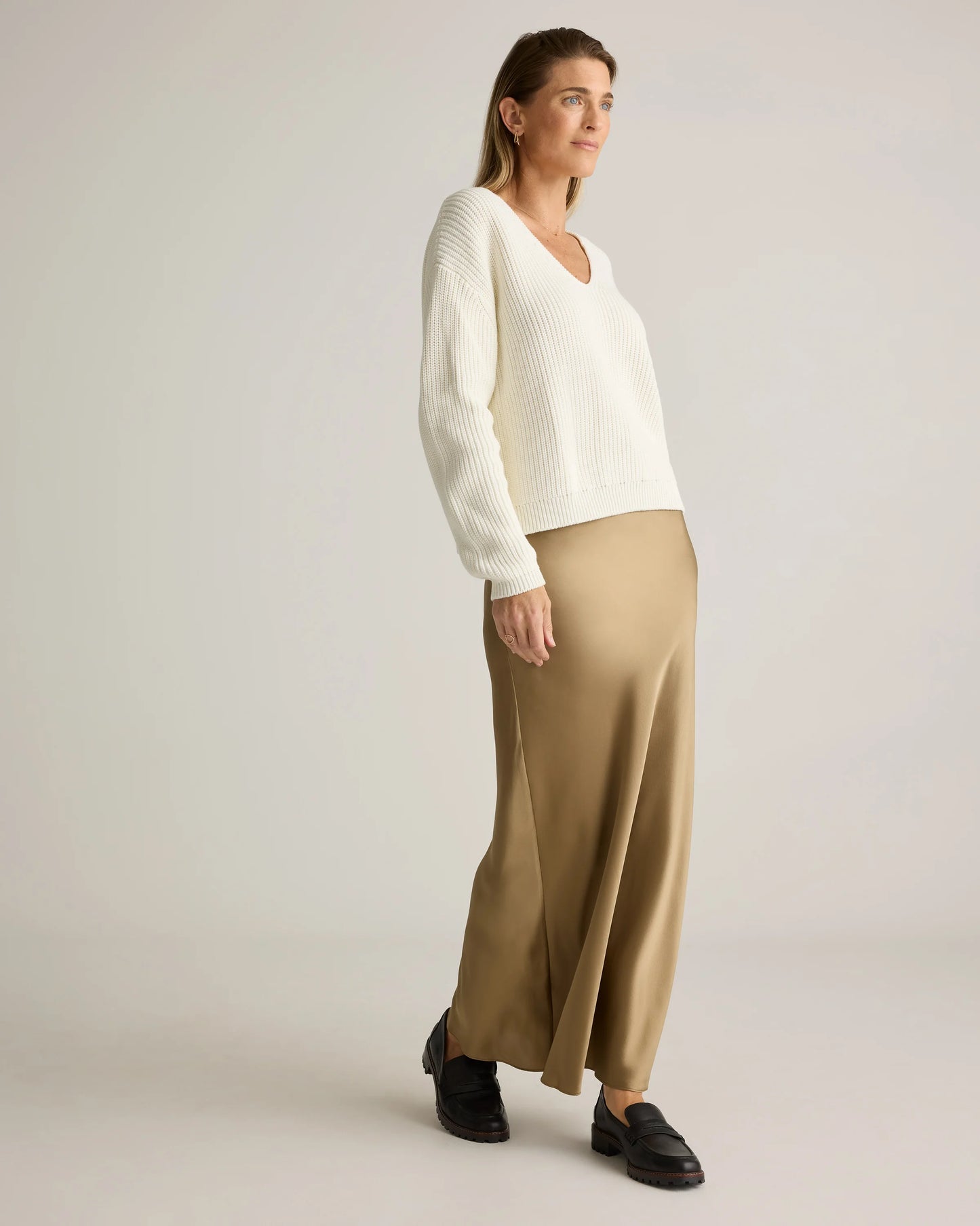 100% Washable Silk Maxi Skirt - XS / Champagne