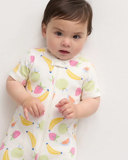 100% Organic Cotton Shortie Onesie Pajama - 0-3M / Animal Faces