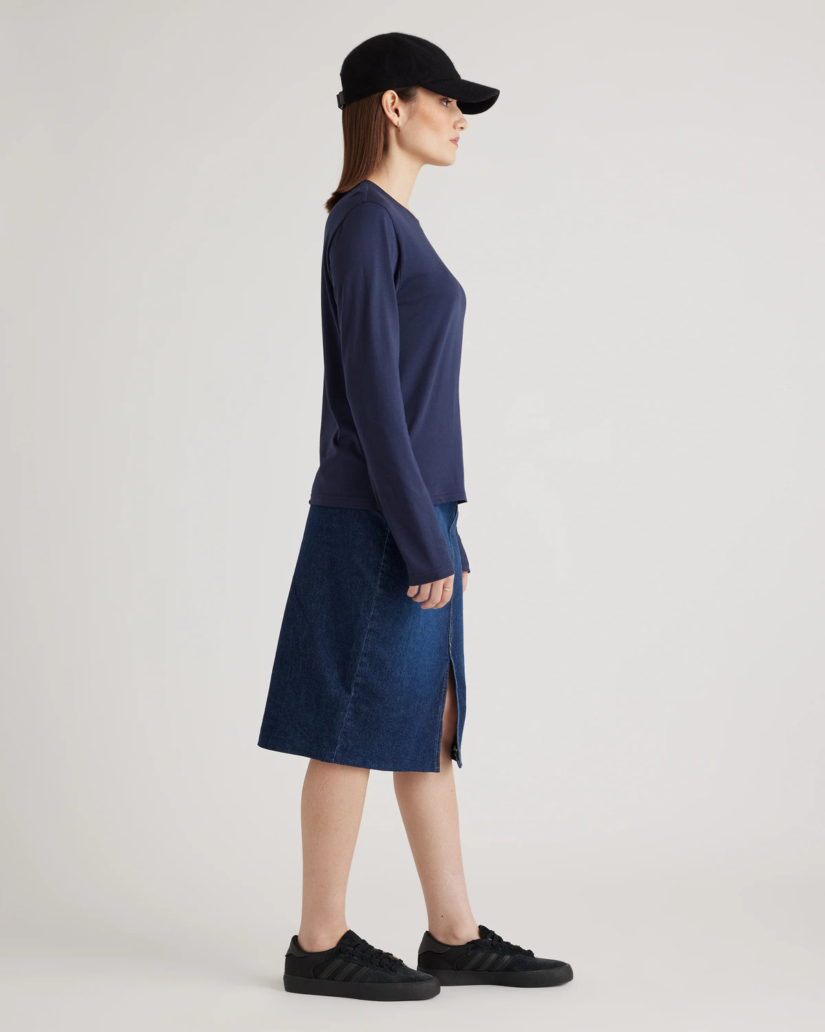 Cotton Modal Relaxed Long Sleeve Tee - XS / Black