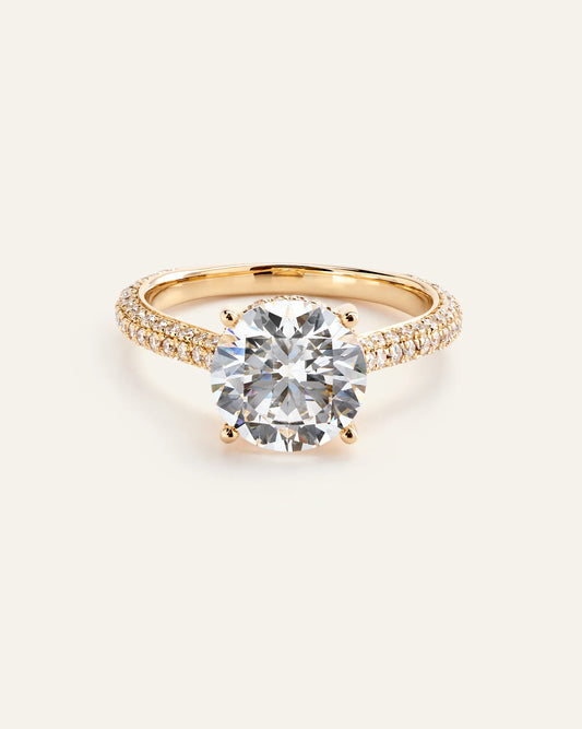 Lab Grown Diamond Round Pave Cathedral Engagement Ring - 3ct - 4 / Yellow Gold