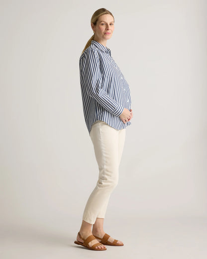 100% Organic Cotton Poplin Maternity Long Sleeve Shirt - XS / Classic White