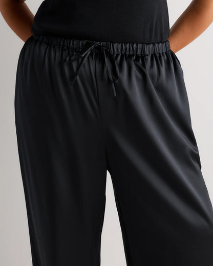 100% Washable Silk Drawstring Wide Leg Pants - 1X / Black