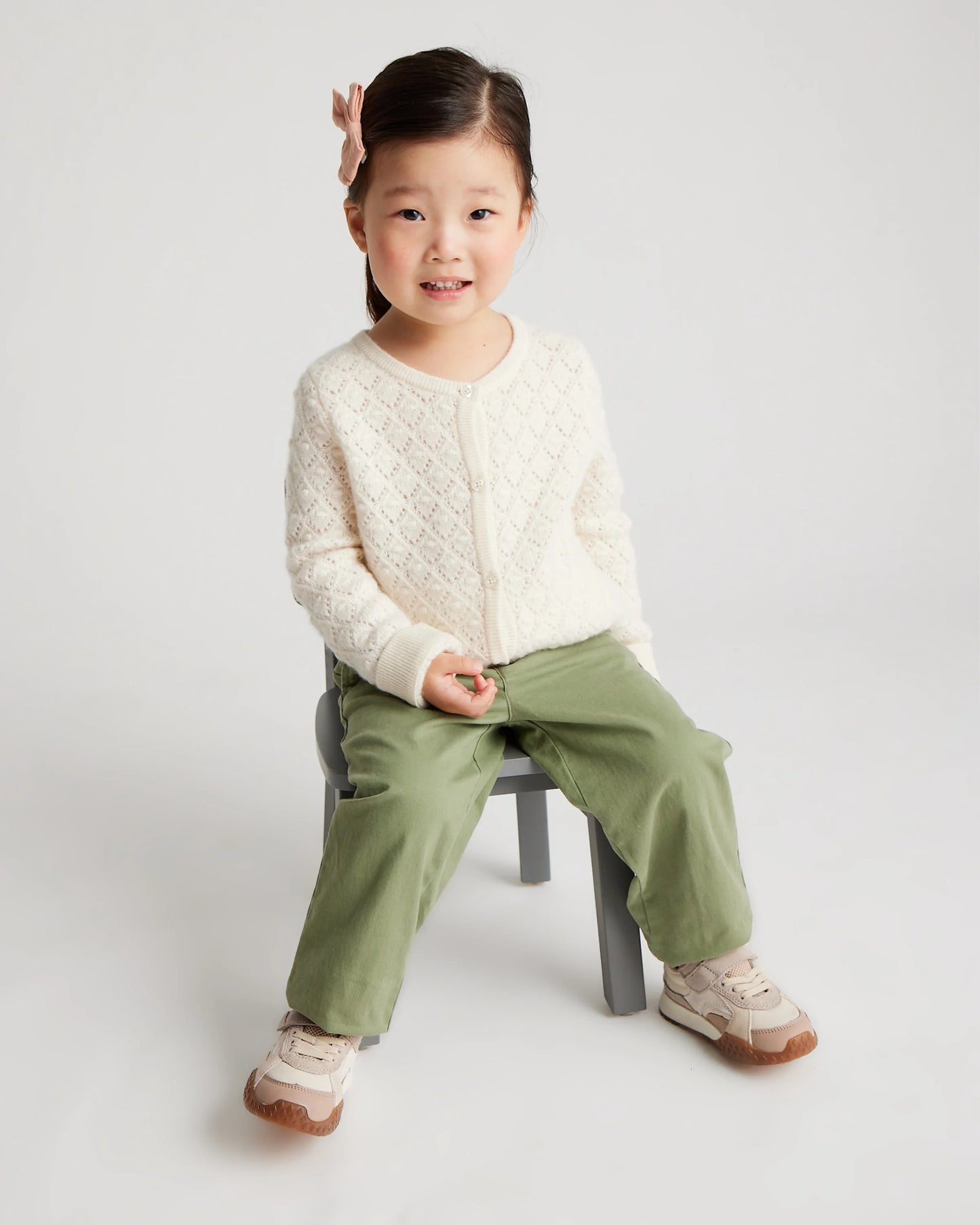 Washable Cashmere Pointelle Cardigan - 5T / Ivory