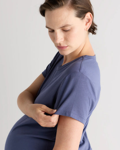 Cotton Modal Maternity Crew Neck Tee (2-pack) - XS / Black/Redwood Brown