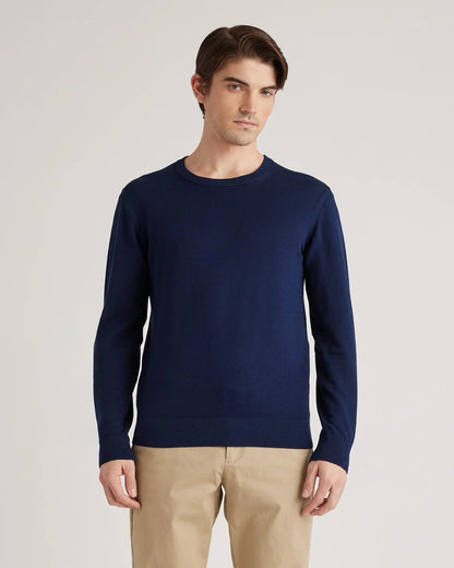 Organic Cotton-Silk Pique Crewneck Sweater - S / Speckled Beige
