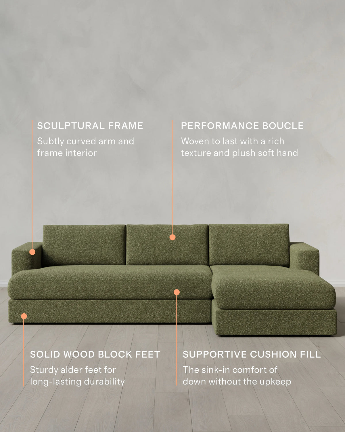 Sierra Curved Arm Chaise Sectional in Performance Boucle - Right Arm / Linen