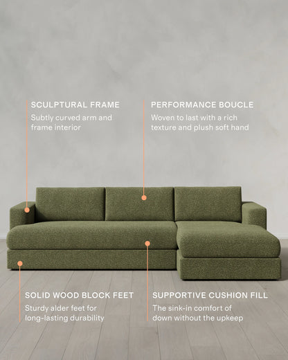 Sierra Curved Arm Chaise Sectional in Performance Boucle - Right Arm / Linen