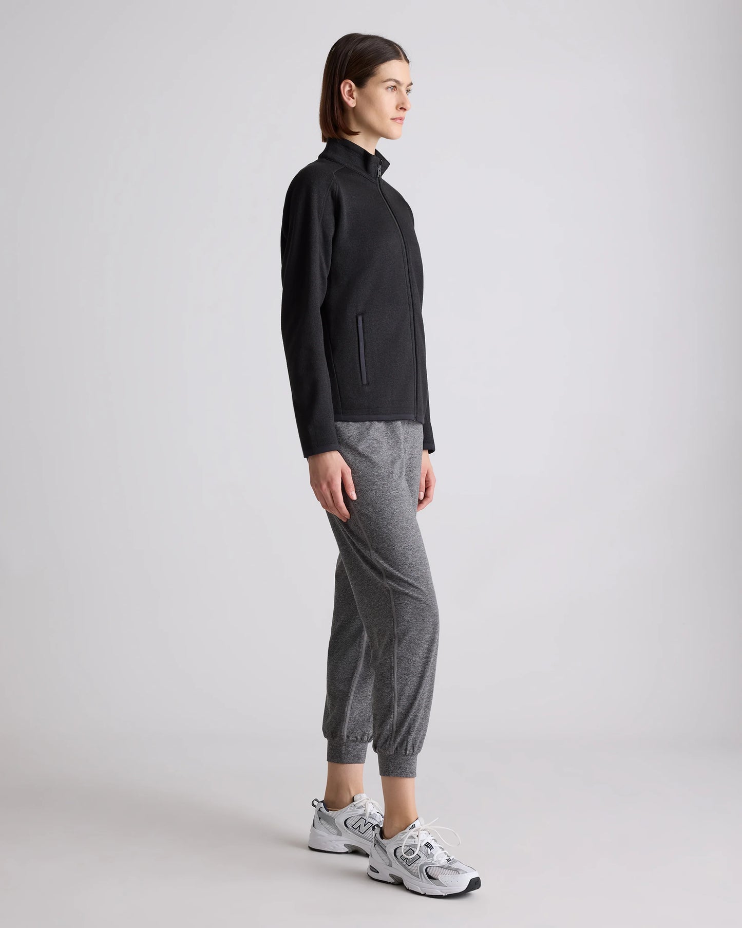 Sweater-Knit Fleece Full-Zip Jacket - XS / Heather Mineral Green