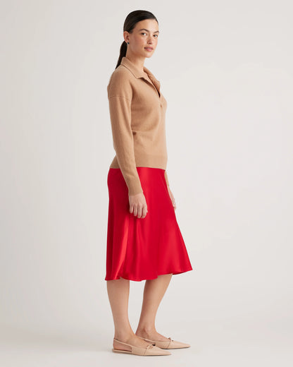 100% Washable Silk Skirt - XS / Champagne