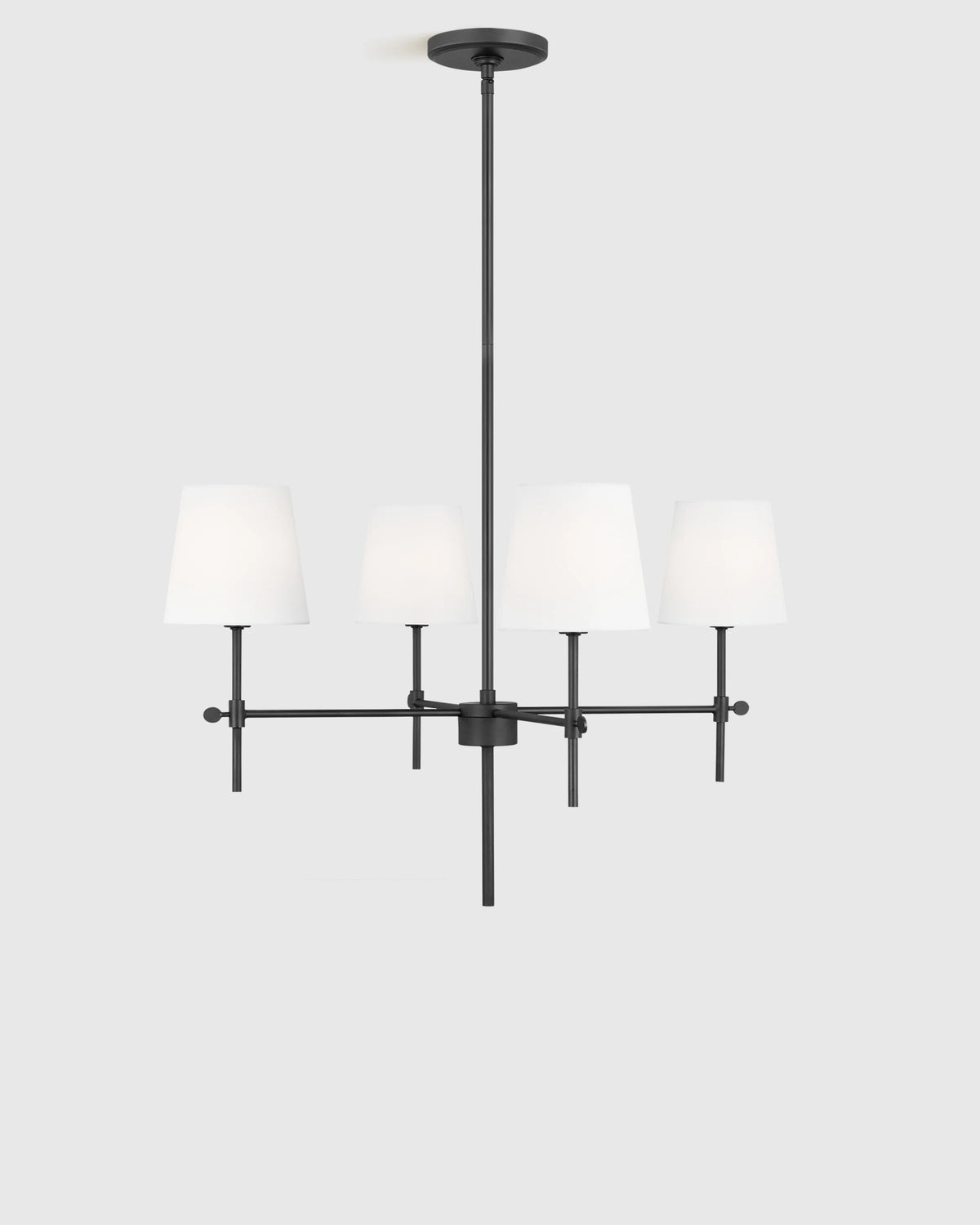 Linear Steel Chandelier with Linen Shades - Small / Black