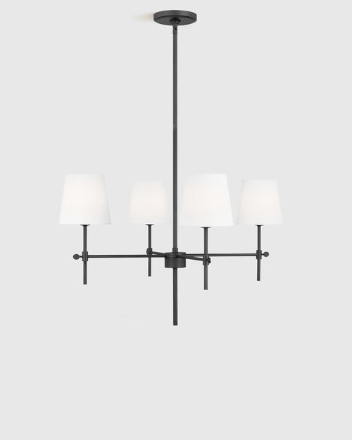 Linear Steel Chandelier with Linen Shades - Small / Black