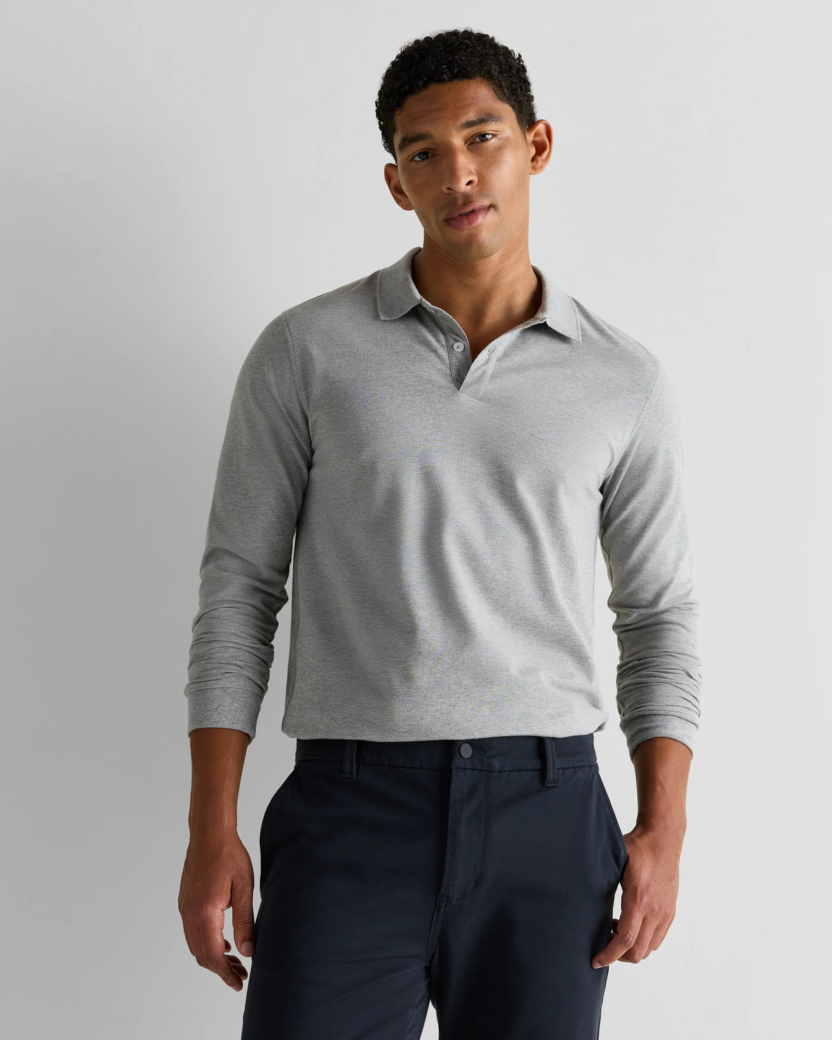 Organic Cotton Long Sleeve Pique Polo - S / Black
