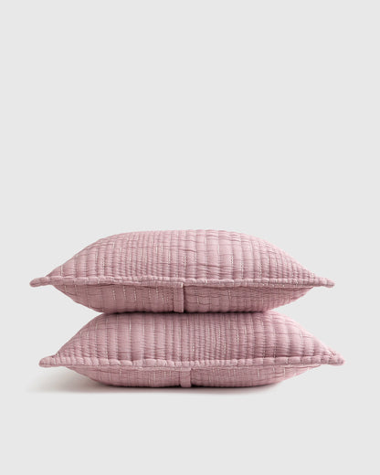Organic Cotton Channel Stitch Sham Set - Standard / Coral Pink