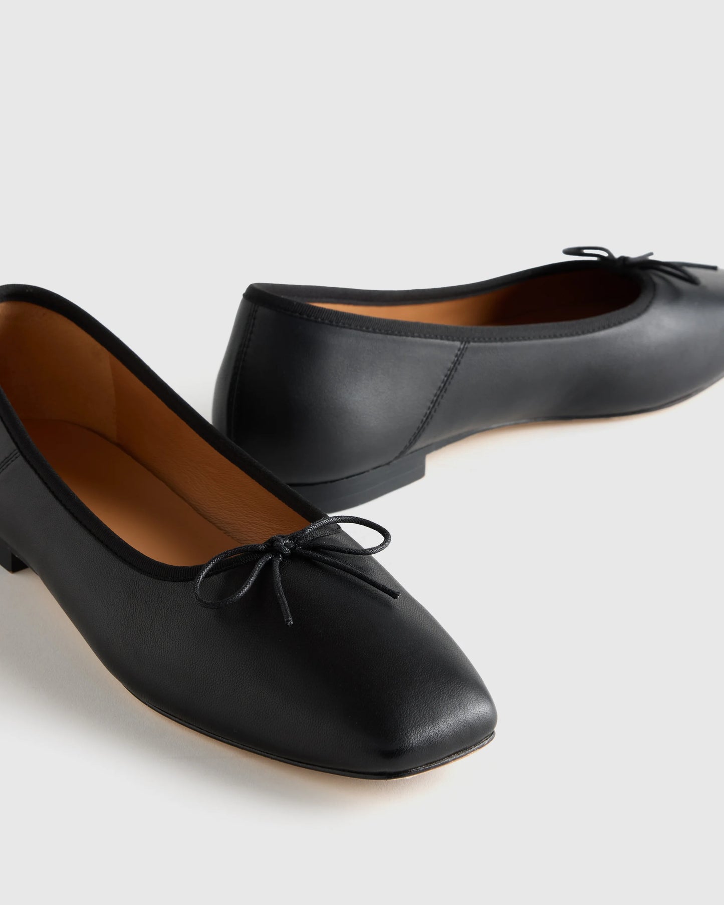 Italian Leather Square Toe Ballet Flat - 5 / Cognac