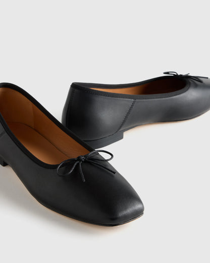 Italian Leather Square Toe Ballet Flat - 5 / Cognac
