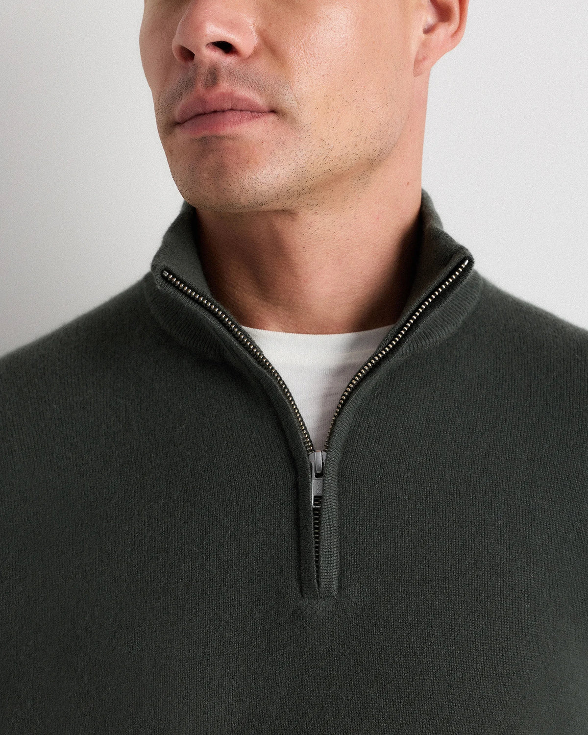 Mongolian Cashmere Quarter Zip Sweater - S / Olive Twist