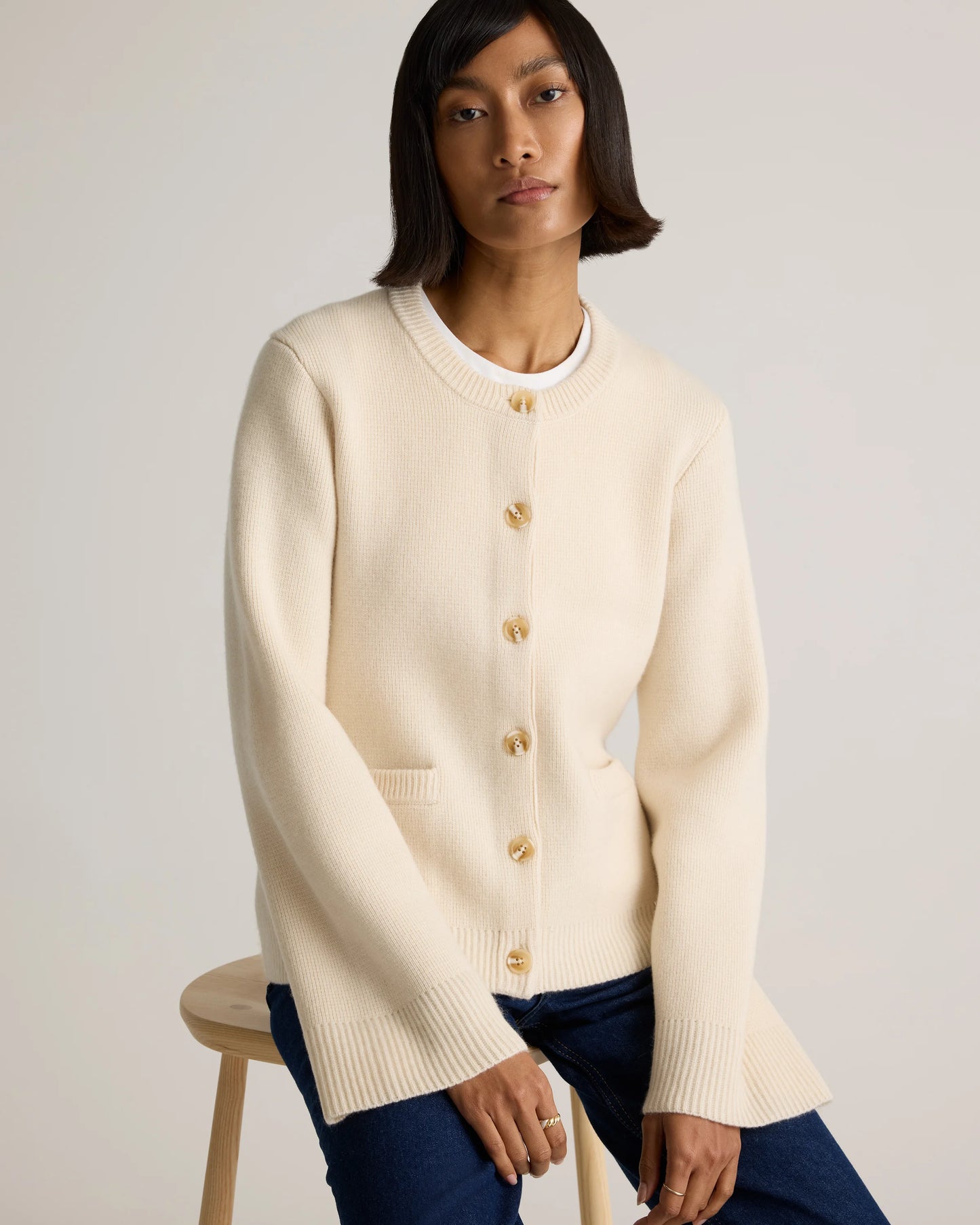 Mongolian Cashmere Structured Cardigan - XS / Oatmeal