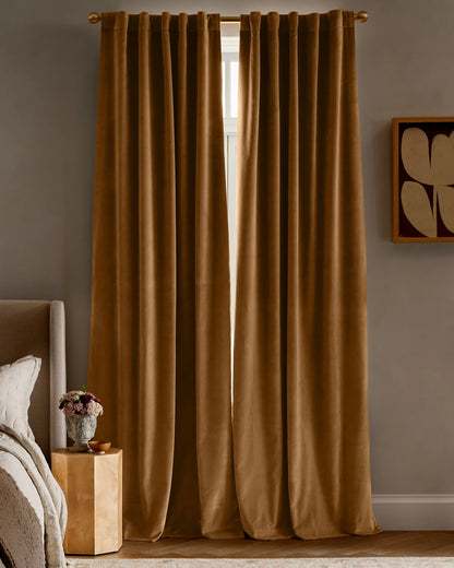 Cotton Velvet Room Darkening Curtain - Single Panel - 48x84 / Ivory