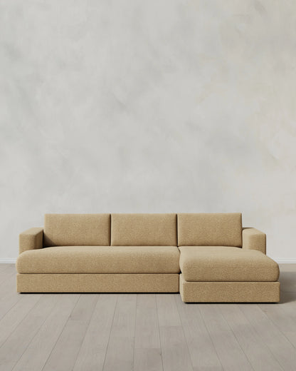 Sierra Curved Arm Chaise Sectional in Performance Boucle - Right Arm / Linen
