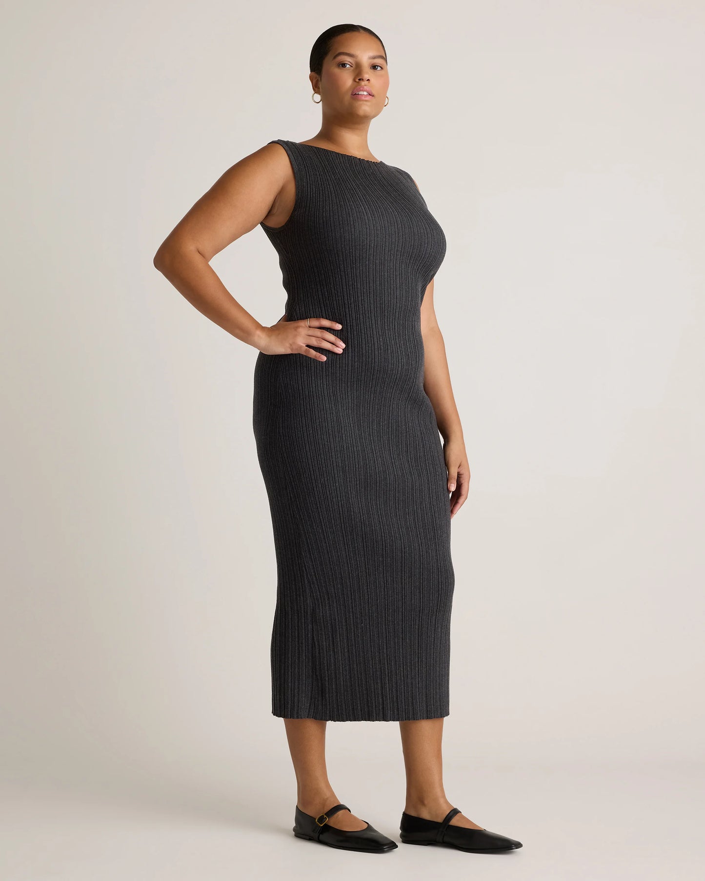 Cotton Cashmere Ribbed Sleeveless Midi Dress - XS / Heather Oatmeal