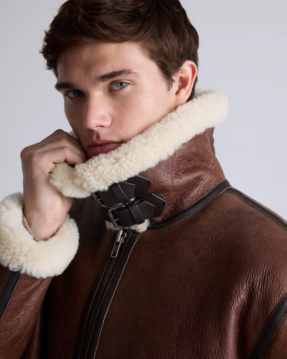 100% Shearling Bomber Jacket - S / Dark Brown